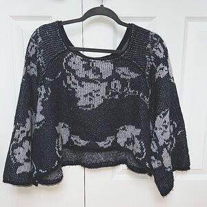 Free People Knit Rose Motif Mohair Sweater